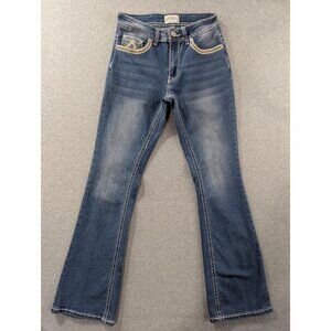 Angel Jeans Juniors 3 Medium Wash Low Rise Bootcut Embellished Pockets Stretch
